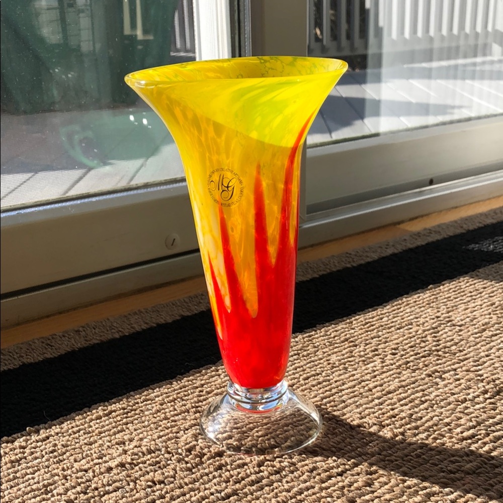 Vibrant Yellow and Red Margie’s Garden Glass Vase